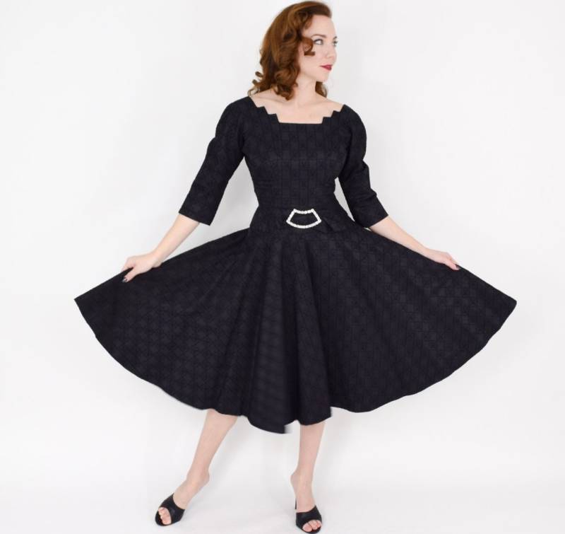 1940Er Jahre Schwarzes Cocktail Party Kleid | 50Er Taft Abendkleid Herz Klein von GlennasVintageShop