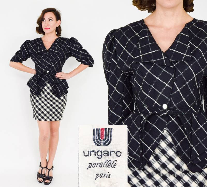 Ungarisch | 1980Er Jahre Schwarz Karierter Anzug 80Er Schwarz Weißer Fensterscheibenanzug Mittel von GlennasVintageShop