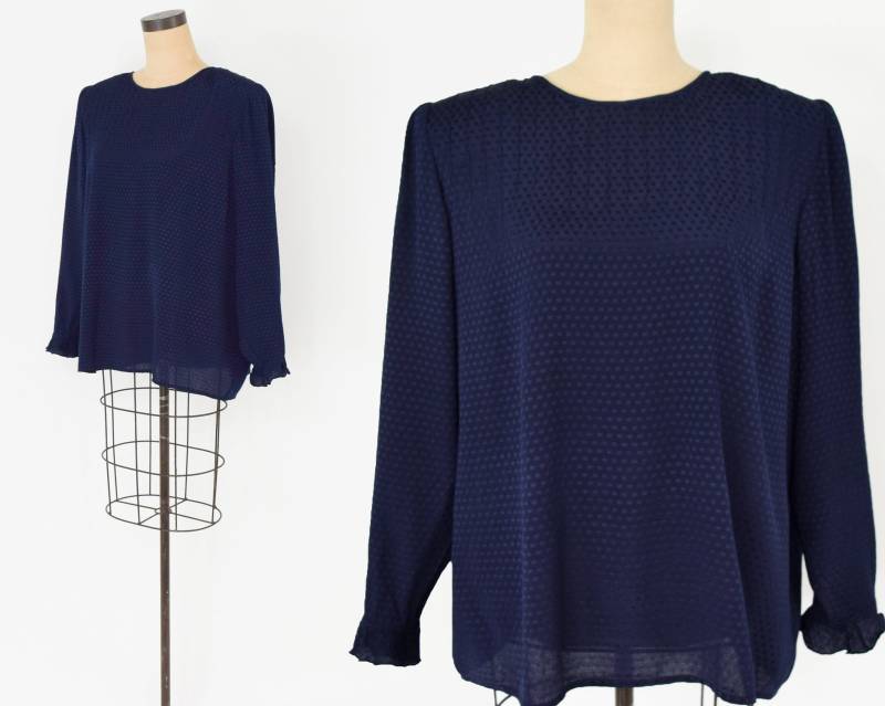 Valentin | 1980Er Jahre Marine Seidenbluse 80Er Seiden Crepe Bluse Groß von GlennasVintageShop