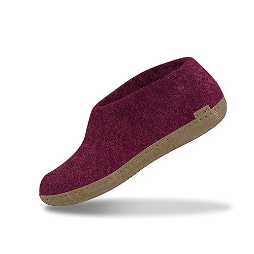 GLERUPS Hallenschuhe Damen & Herren (Cranberry) | Unisex Wollpantoffeln mit Ledersohle von glerups dk
