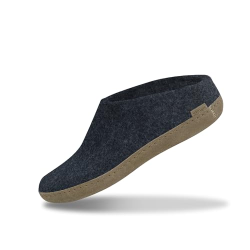 GLERUPS Slip On Hausschuhe Damen und Herren (Größe 11) | Blauer Unisex-Slipper aus Wolle mit Ledersohle von glerups dk