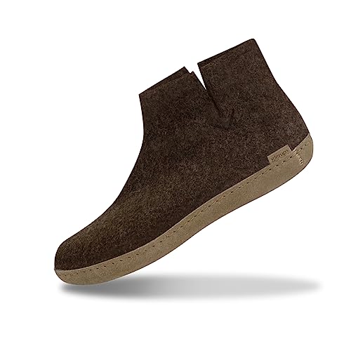 glerups dk Unisex - Erwachsene Hausschuhe, Damen,Herren Hüttenschuhe,Ledersohle, Schafwolle warm Winter Pantoffel Slipper,Braun,43 EU / 9 UK von glerups dk