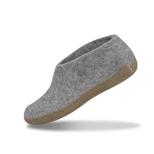 GLERUPS Hallenschuhe Herren & Damen (Grau) | Unisex Wollpantoffeln mit Ledersohle Kuschelige Herren- und Damenpantoffeln von glerups dk