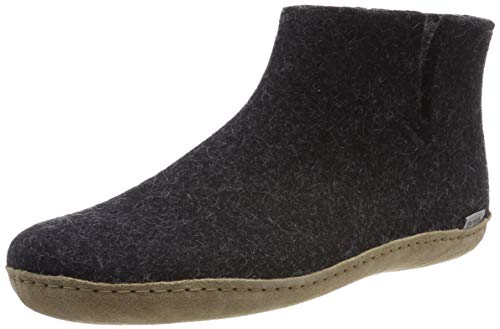 glerups dk Unisex - Erwachsene Hausschuhe, Damen,Herren Hüttenschuhe,Ledersohle, Slipper Puschen Stiefel lammfell Schafwolle,Schwarz,47 EU / 12 UK von glerups dk