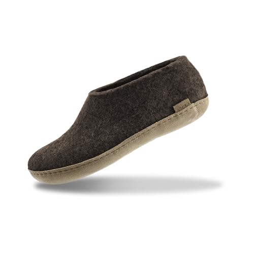 GLERUPS Hallenschuhe Damen & Herren (Braun) | Unisex Wollpantoffeln mit Ledersohle von glerups dk