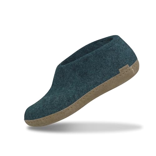 glerups dk Unisex - Erwachsene Hausschuhe, Damen,Herren Hüttenschuhe,Ledersohle, Schafwolle warm Winter Pantoffel Slipper,Petrol,46 EU / 11 UK von glerups dk