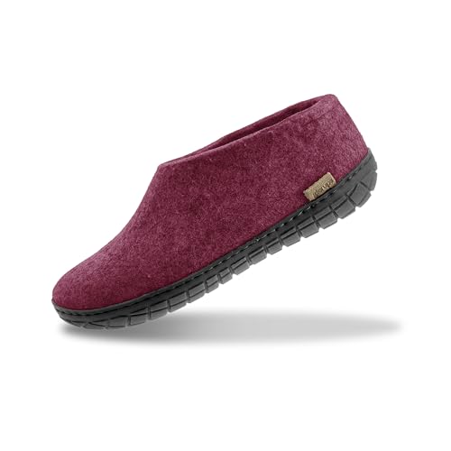 GLERUPS Indoor Outdoor Hausschuhe Herren & Damen mit Gummisohle (Cranberry) | Unisex Wolle Hausschuhe von glerups dk