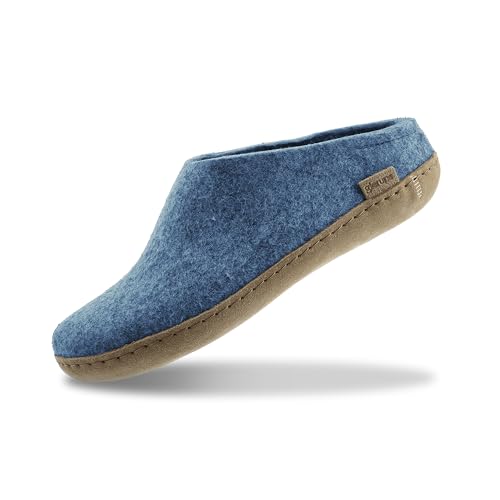 GLERUPS Slip On Hausschuhe Damen und Herren (Größe 9.5) | Blauer Unisex-Slipper aus Wolle mit Ledersohle GLERUPS Slip On Hausschuhe Damen und Herren (Größe 9.5) | Blauer Unisex-Slipper aus Wolle mit Ledersohle von glerups dk