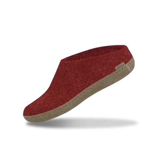 GLERUPS Slip On Hausschuhe Damen und Herren (Größe 6.5) | Rot Unisex Slipper aus Wolle mit Ledersohle von glerups dk