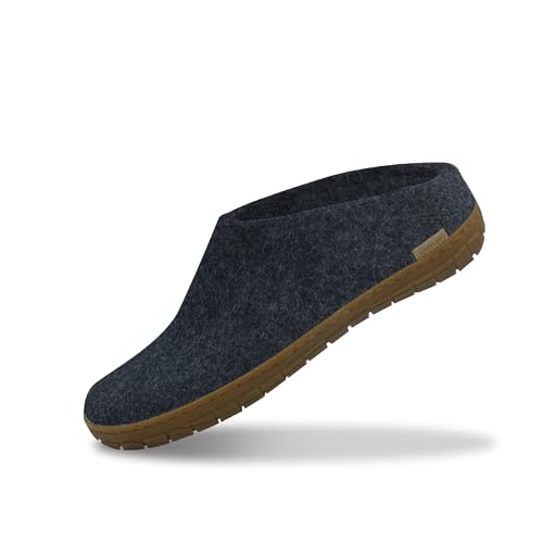 GLERUPS Slip On Hausschuhe Damen und Herren mit Gummisohle (Denim Blue) | Unisex Slipper aus Wolle Hausschuhe Frauen Männer von glerups dk