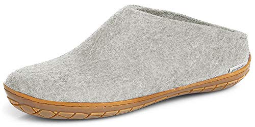 GLERUPS Slip On Hausschuhe Damen und Herren mit Gummisohle (Grau) | Unisex Slipper aus Wolle Hausschuhe Frauen Männer von glerups dk