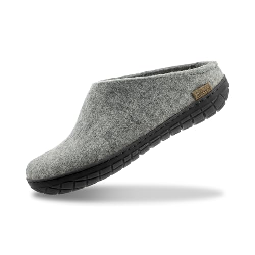 GLERUPS Slip On Hausschuhe Damen und Herren mit Gummisohle (Grau) | Unisex Slipper aus Wolle Hausschuhe Frauen Männer von glerups dk