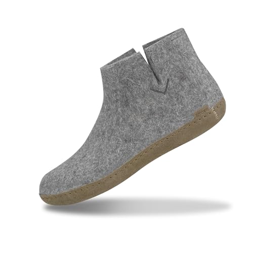 GLERUPS Stiefelpantoffeln Damen und Herren mit Ledersohle (Grau) | Bequeme Slipper-Stiefel für Damen und Herren | Kuschelige Herren und Damen Stiefelpantoffeln von glerups dk