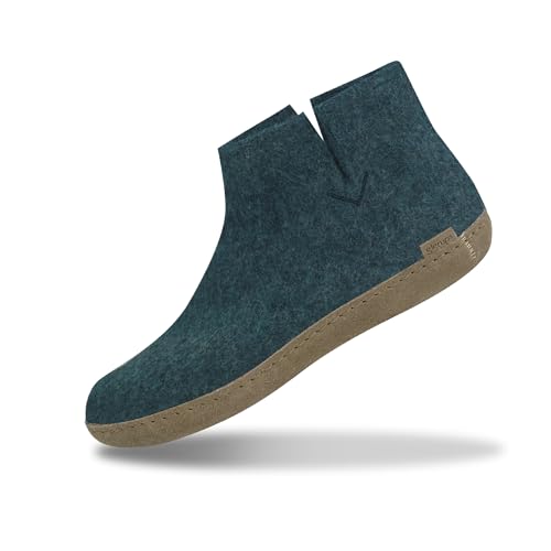 GLERUPS Stiefelpantoffeln Damen und Herren mit Ledersohle (Blau) | Bequeme Slipper-Stiefel für Damen und Herren | Kuschelige Herren und Damen Stiefelpantoffeln von glerups dk