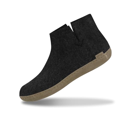 GLERUPS Stiefelpantoffeln Damen und Herren mit Ledersohle (Schwarz) | Bequeme Slipper-Stiefel für Damen und Herren | Kuschelige Herren und Damen Stiefelpantoffeln von glerups dk