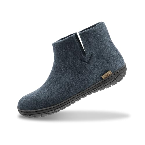 GLERUPS Damen und Herren Indoor und Outdoor Hausschuhe mit Gummisohle (Denim) | Bequeme Slipper-Stiefel für Damen und Herren | Kuschelige Herren und Damen Stiefelpantoffeln von glerups dk