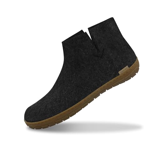 glerups dk Unisex-Erwachsene Filz-Hausschuh GR, Damen,Herren Hausschuh,Huettenschuh,Schafwolle,Gummisohle Schwarz (Charcoal), 39 EU / 6 UK von glerups dk