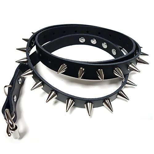 Gletscherlicht Gürtel - Nietengürtel mit Killernieten 13mm - Nieten Ledergürtel 1,30m (kürzbar), Spitznieten XL XXL XXL 100% Leder Echtledergürtel schwarz, Style: Gothic Punk Rock von Gletscherlicht