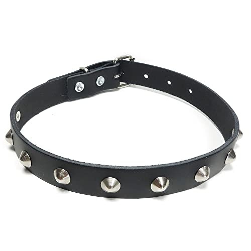 Nietenhalsband mit Spitznieten 4mm (Round Stripes) - Choker Halsband aus Leder mit Spitz- Killernieten Nieten Lederhalsband schwarz Style: Gothic Punk Rock von Gletscherlicht