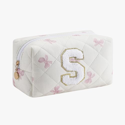 Gleyemor Personalisierte Make-up-Tasche für Damen, niedlich, gesteppt, Blumenmuster, Baumwoll-Kosmetiktasche, Weihnachtsgeschenke für sie, Mutter, Freundin, Schwester, Brautjungfer, Lehrer, pink von Gleyemor
