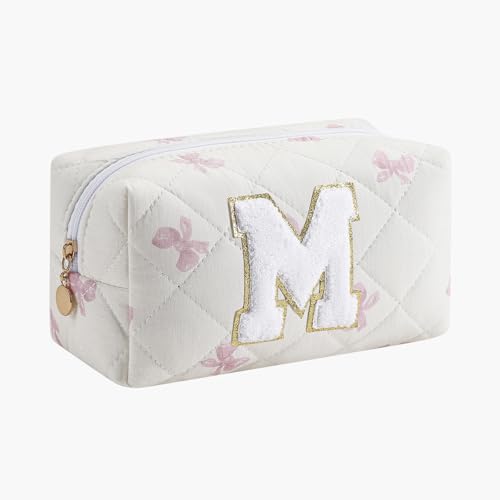 Gleyemor Personalisierte Make-up-Tasche für Damen, niedlich, gesteppt, Blumenmuster, Baumwoll-Kosmetiktasche, Weihnachtsgeschenke für sie, Mutter, Freundin, Schwester, Brautjungfer, Lehrer, pink von Gleyemor