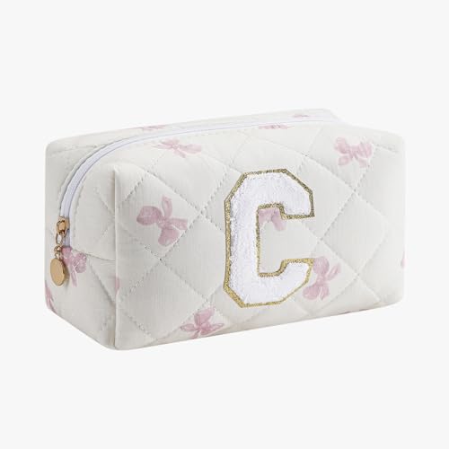 Gleyemor Personalisierte Make-up-Tasche für Damen, niedlich, gesteppt, Blumenmuster, Baumwoll-Kosmetiktasche, Weihnachtsgeschenke für sie, Mutter, Freundin, Schwester, Brautjungfer, Lehrer, pink von Gleyemor