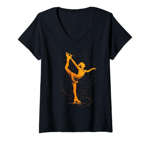 Damen Eiskunstläufer-Graffiti-Illustration T-Shirt mit V-Ausschnitt Damen Eiskunstläufer-Graffiti-Illustration T-Shirt mit V-Ausschnitt von Glide Streetwear