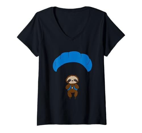 Damen Faultier Gleitschirm T-Shirt mit V-Ausschnitt Damen Faultier Gleitschirm T-Shirt mit V-Ausschnitt von Glider Gleiten Paragleiter Geschenke