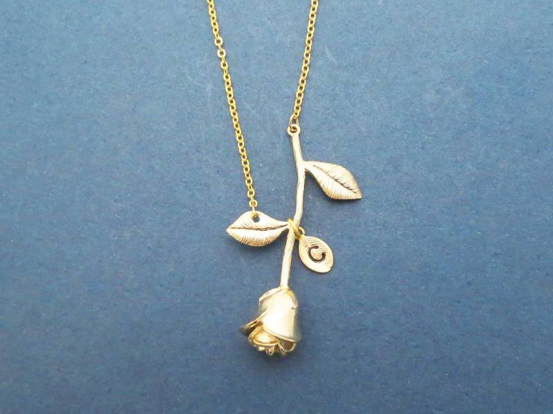 Personalisiertes Geschenk Rose Halskette Blume Goldkette Initial Geburtstagsgeschenk Frauen Mom Frau von Gliget