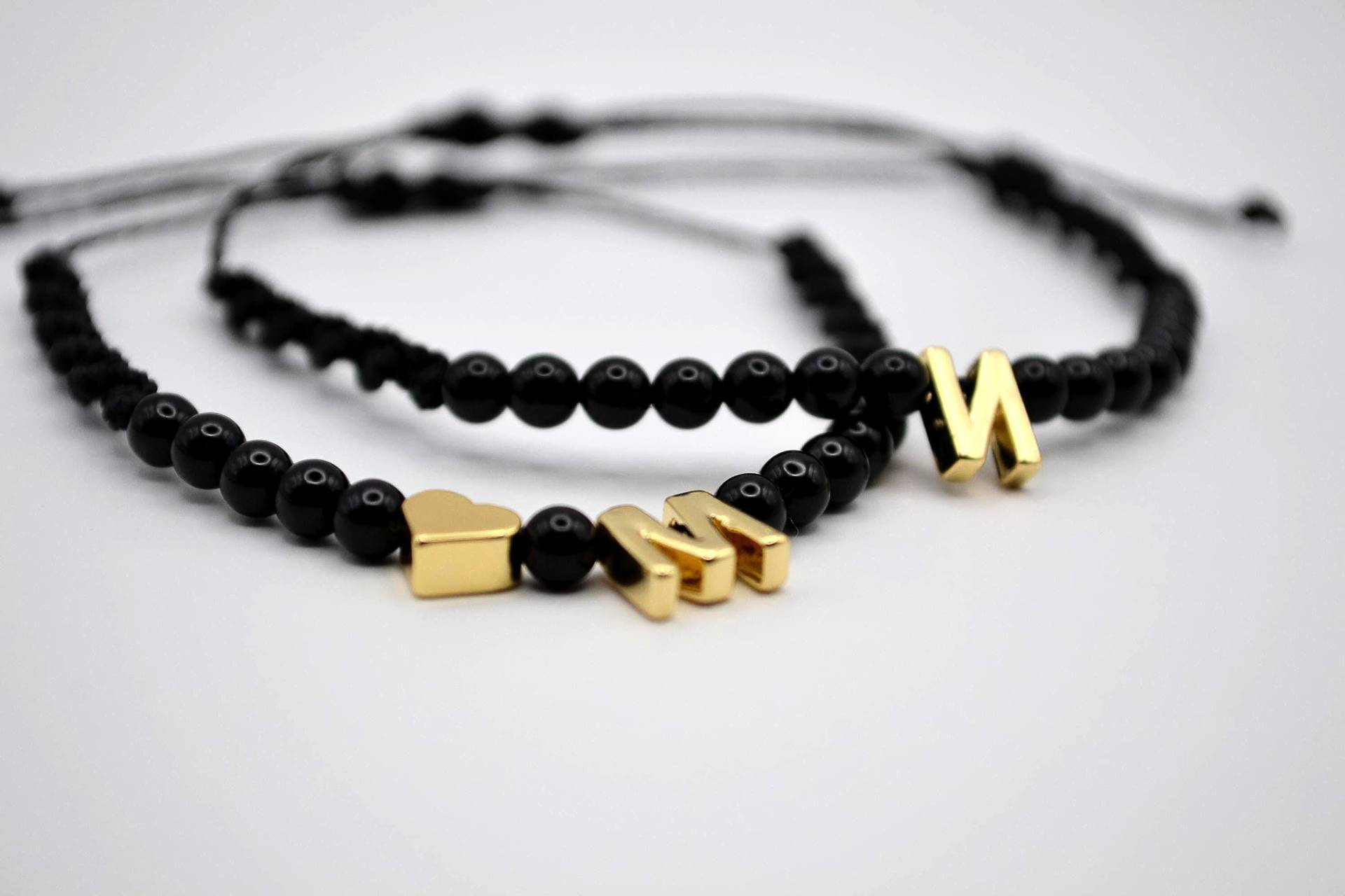 Herz Und Anfang - Partnerarmbänder Mit Initialen Onyx, Personalisierte Armbänder Für Paare, Geschenk Sie & Ihn von GlimmerGarde