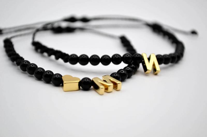 Herz Und Anfang - Partnerarmbänder Mit Initialen Onyx, Personalisierte Armbänder Für Paare, Geschenk Sie & Ihn von GlimmerGarde