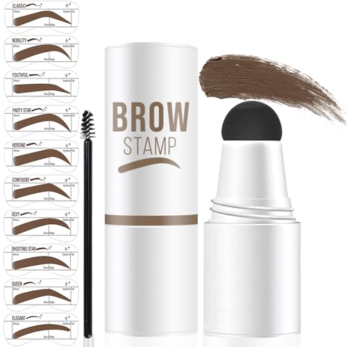 GlimmerStyle 1 Natural Brown Contouring Brow Powder Stick + 1 Brauenpinsel + 10 Brauenkarten，Augenbrauen，Augenbrauenfarbe Braun，Augenbrauenschablonen Damen von GlimmerStyle