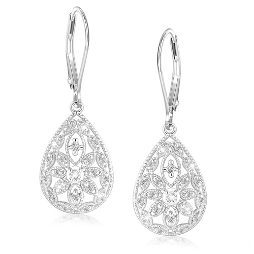 GlimmerStyle 1 Paar Silberne Durchbrochene Tropfenohrringe + 1 7 * 7 * 1,5 Graue Himmel Und Erde Abdeckung Mit Nagelverschluss，Ohrringe Silber，Earrings For Women von GlimmerStyle