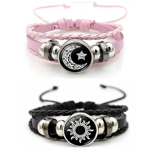 GlimmerStyle 2 Leder Vintage Punk Paar Armbänder (Rosa + Schwarz),Jga Frauen,Freundschaftsarmband,Team Bride Armbänder von GlimmerStyle