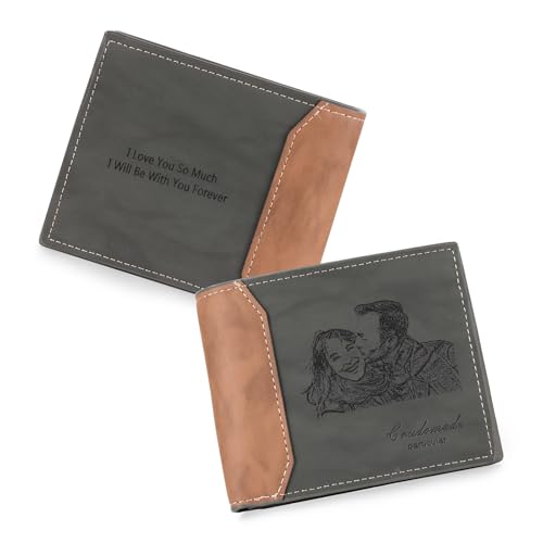 Glimmerday Herren Geldbörse Brieftasche, Personalisiert mit Foto und Namensgravur Leder Kartenhalter, Vaters Geldbörse, Geschenk für Männer, Valentinstagsgeschenk Glimmerday Herren Geldbörse Brieftasche, Personalisiert mit Foto und Namensgravur Leder Kartenhalter, Vaters Geldbörse, Geschenk für Männer, Valentinstagsgeschenk von Glimmerday