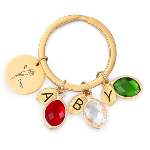 Glimmerday Personalisierte Schlüsselanhänger mit Geburtsblumen, Geschenke für Mama, Oma. Personalisierte Schlüsselanhänger mit Glücksinitialen für Muttertagsgeschenke Glimmerday Personalisierte Schlüsselanhänger mit Geburtsblumen, Geschenke für Mama, Oma. Personalisierte Schlüsselanhänger mit Glücksinitialen für Muttertagsgeschenke von Glimmerday