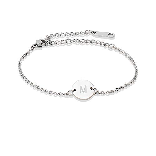 Edelstahl-Armband mit Initialen-Motiv, zartes Münzbuchstaben-Armband, zierliche kleine Scheibe, Namensarmband, personalisiertes Monogramm-Charm-Armband für Damen, S, Edelstahl, kein Edelstein Edelstahl-Armband mit Initialen-Motiv, zartes Münzbuchstaben-Armband, zierliche kleine Scheibe, Namensarmband, personalisiertes Monogramm-Charm-Armband für Damen, S, Edelstahl, kein Edelstein von Glimmerst