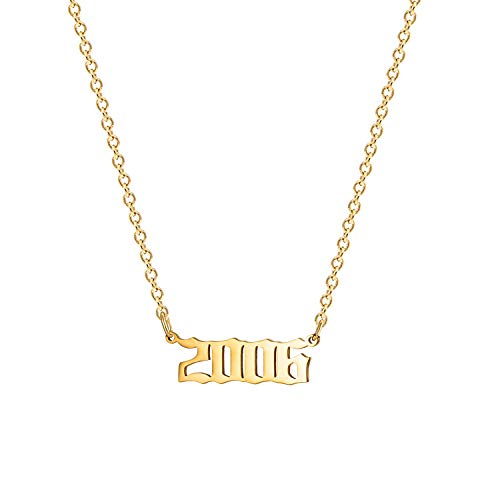 Glimmerst Halskette mit Anhänger aus Edelstahl, 18 Karat vergoldet, mit Geburtsjahrsnummer, unvergesslicher Jubiläumsschmuck für Frauen und Mädchen, vergoldet von Glimmerst