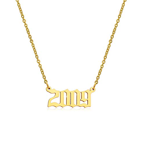 Glimmerst Halskette mit Geburtsjahr, Edelstahl, 18 Karat vergoldet, unvergesslicher Schmuck für Frauen und Mädchen, Metall, Kein Edelstein von Glimmerst