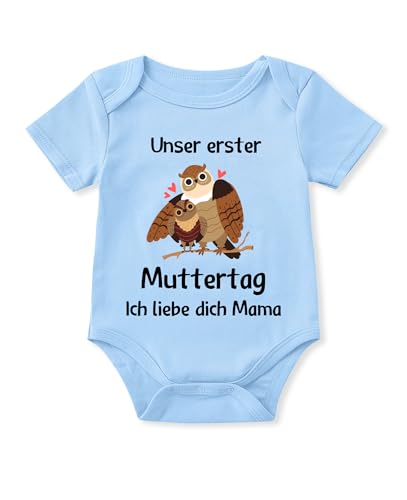 Glimnerize Strampler Baby Onesie Neugeborene Muttertagsgeschenke für MaMa 1. Muttertag Body Baby Kurzarmbody Frühchen Kleidung Erster Muttertag Blau A4 9-12 Monate von Glimnerize