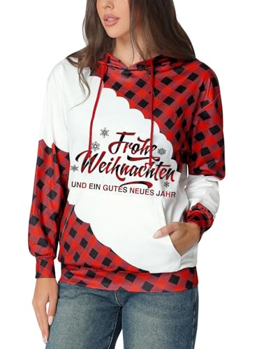 Glimnerize Weihnachten Damen Kapuzenpullover Christmas Jumper Weihnachtsshirt Weihnachtspullover mit Tasche Weihnacht Hoodie A3 XL von Glimnerize