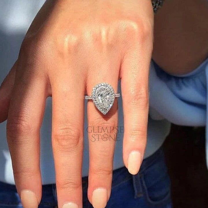 3.00 Ct Birnen-Schliff Diamant-Verlobungsring, Moissanite Verlobungsring, Halo-Verlobungsring, Birnen-Moissanite-Diamantring, Doppelter Halo-Ring von GlimpseStone