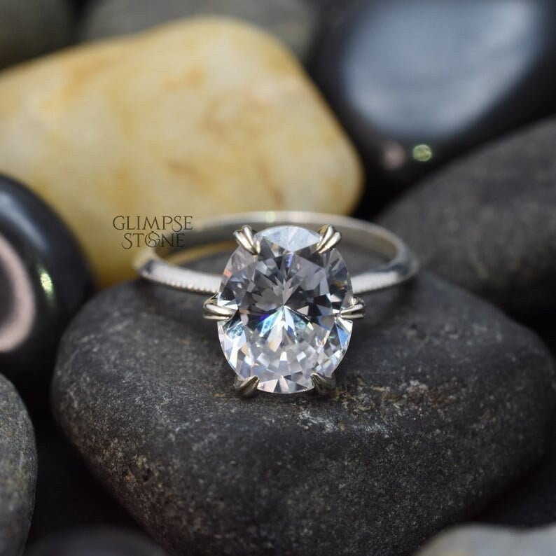 Oval Moissanite Verlobungsring, Halo Ring, 14K Weißgold 2.54Ct Diamant Ehering von GlimpseStone
