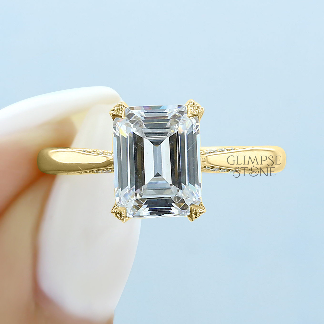 Verlobungsring Im Smaragdschliff, 1, 06 - 3, 79 Ctw Diamantring Ehering, 18K Gelbgoldring, Jubiläumsring von GlimpseStone