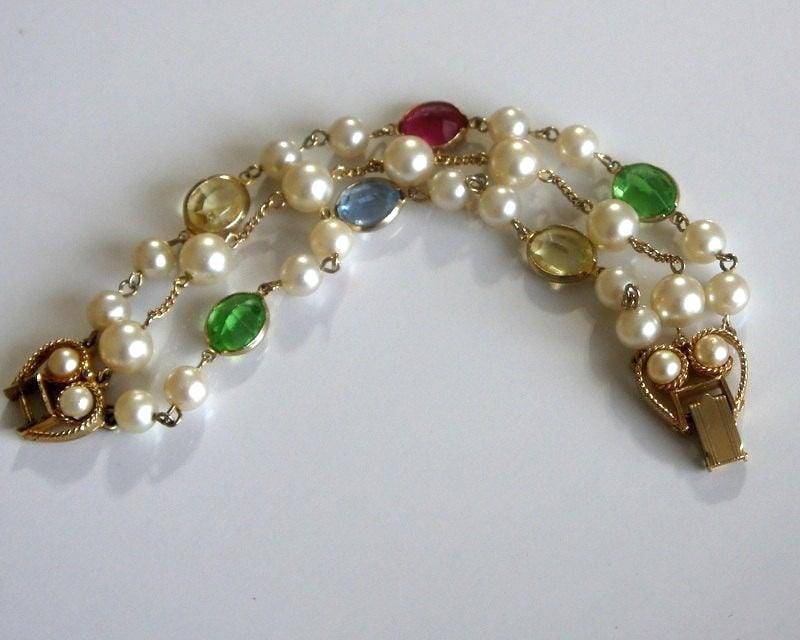 Vintage Art-Deco-Offener Obstsalat-Kristalle Und Faux Pearl Multi Layered Armband ~ Vintage Art-Deco-Offener Obstsalat-Kristalle Und Faux Pearl Multi Layered Armband ~ von GlimpseofArt
