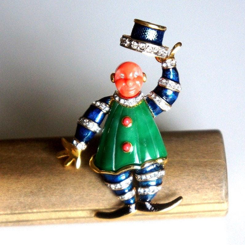 Vintage Signature Hattie Carnegie Emaille Lucite Und Strass Clown Brosche Rar ~ Vintage Signature Hattie Carnegie Emaille Lucite Und Strass Clown Brosche Rar ~ von GlimpseofArt