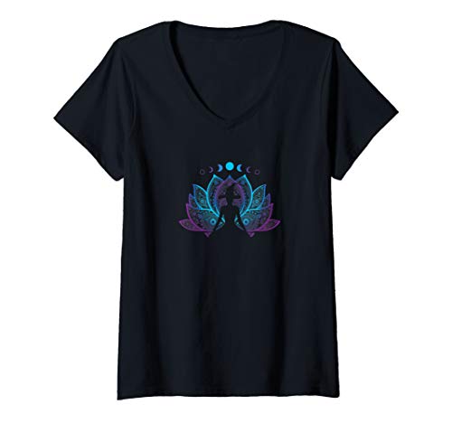 Damen Spirituelle Hexenmond-Magie Heidnische Halloween-Yoga-Hexe T-Shirt mit V-Ausschnitt Damen Spirituelle Hexenmond-Magie Heidnische Halloween-Yoga-Hexe T-Shirt mit V-Ausschnitt von Glint In The Eye Yoga Hexe Heidnische Geschenke