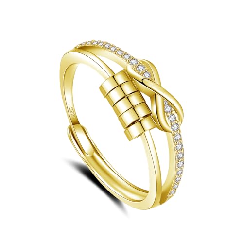 Glintara Anxiety Ring Silber, 925 Sterling Silber Anti Stress Ring, Offen Einstellbar Spinner Fidget Ring, Unendlichkeit Anti-Angst Ring mit Perlen Zirkon, Unisex Stressring Stimmungsring gegen Angst von Glintara