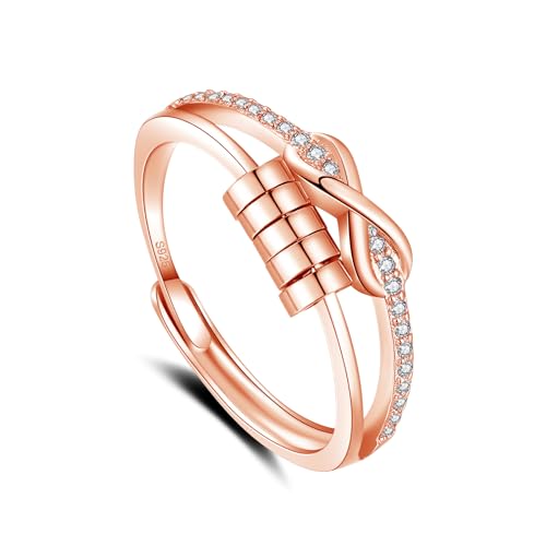 Glintara Anxiety Ring Silber, 925 Sterling Silber Anti Stress Ring mit Perlen, Offen Einstellbar Angst Ring für Damen, Unendlichkeit Spinner Fidget Ring CZ, Unisex Stressring Stimmungsring gegen Angst von Glintara