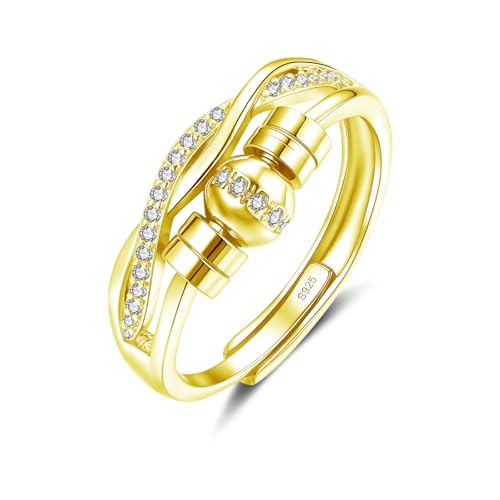 Glintara Anxiety Ringe für Damen, Spinner Fidget Ring mit Perlen Zirkonia, 925 Sterling Silber Angst Ringe, Verstellbar Offen Anti Stress Ring, Stimmungsring gegen Stress Unisex Zappelringe Geschenke von Glintara